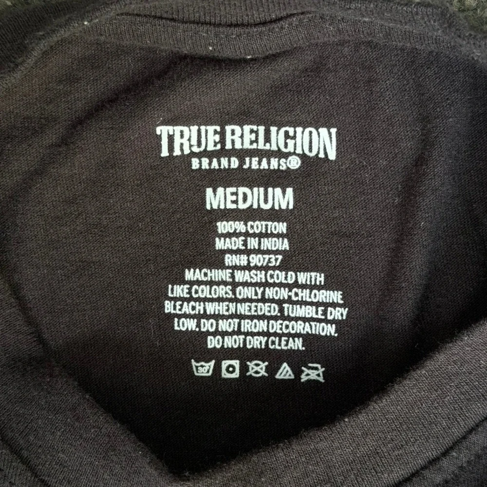 True Religion Mens Black Cotton Short Sleeve Horseshoe Logo T-Shirt Medium 3635